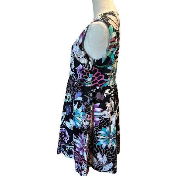 Cynthia Crowley SZ 10 Black Floral Sleeveless Dress Lining Classy A Line Preppy - Picture 2 of 7